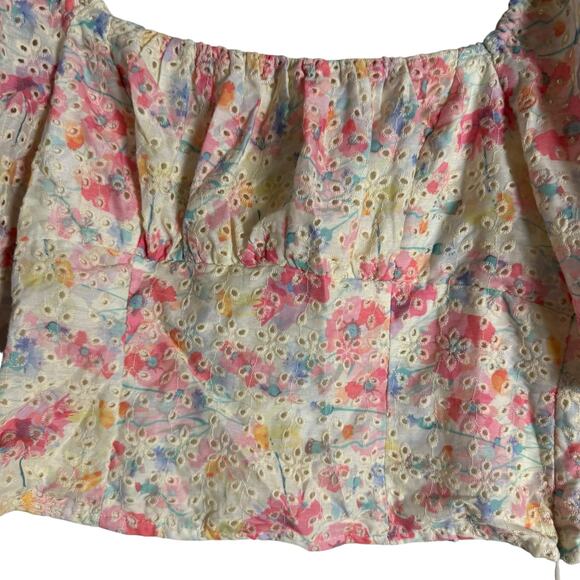 ASTR The Label Bondi Cream Pink Floral Eyelet Puff Sleeve Square Neck Top Size M - Picture 5 of 9